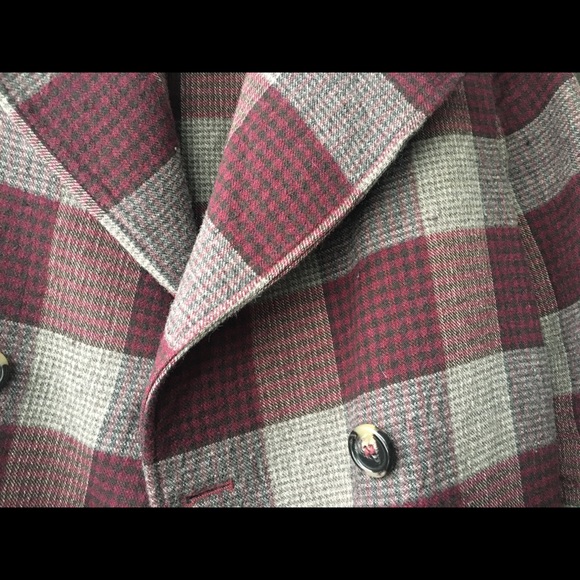 Zara Burgundy Grey Plaid Wool-Blend Coat - Picture 5 of 5